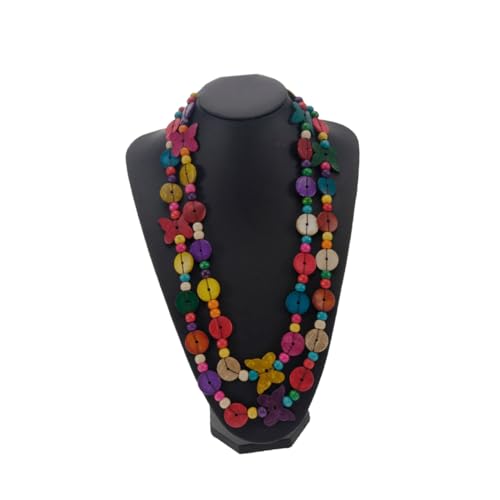 Yardenfun Lange Boho Halskette für Damen mit Handgefertigten Holzperlen Kokosnuss Schalenanhänger Geflochtene Kette Zufälligen Farben für Zufällige Farbe von Yardenfun