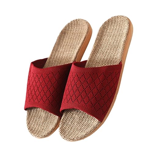 Yardenfun Leichte Atmungsaktive Haus Slipper aus Leinen mit Rutschfester Sohle Schnell Trocknend und für Frühling und Sommer Unisex Indoor Pantoffeln in Rot von Yardenfun