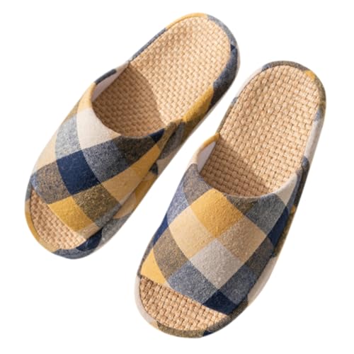 Yardenfun Leichte Herren Hausschuhe Sommer Offen Zehen Atmungsaktive Leinen Slipper Rutschfest für Zuhause und Gäste Geeignet von Yardenfun