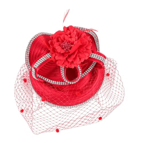 Yardenfun Leichter Atmungsaktiver Fascinator mit Haarclip Rotes Blüten-netz Romantischer Kopfschmuck für Frauen Geeignet für Hochzeiten Festivale Teepartys und Fotoshootings von Yardenfun