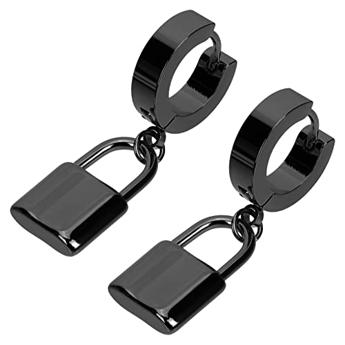 Yardenfun Lock Ohrringe Damen Creolen Titaniumstahl Leichte Kleine Trendige Ohrschmuck Langlebig Komfortabel Modisch für Alltag und Bühnenauftritte Schwarz Große Ausführung von Yardenfun