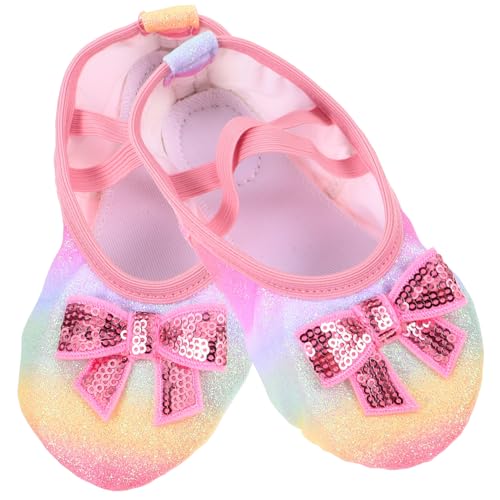 Yardenfun Mädchen Ballettschuhe mit Glitzerndem Schleifenmotiv rutschfeste Verstellbare Elastische Bänder Weiche PU Sohle für Ballet Jazz Modern Dance Tanzschläppchen von Yardenfun