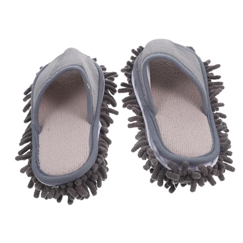 Yardenfun Mikrofaser Mop Hausschuhe Reinigungsschuhe Rutschfest Saugfähig Indoor Hausschuhe Unisex Fußreiniger für Haushalt und Büro Graue Baumwollschleifen S von Yardenfun
