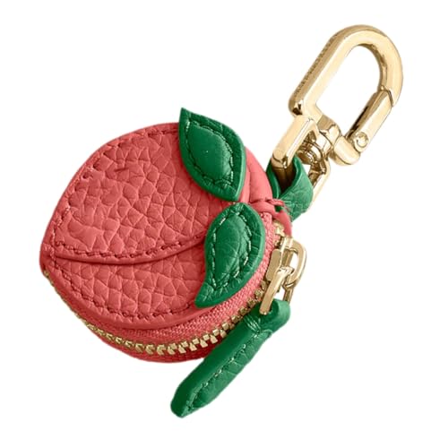Yardenfun Mini Schlüsselanhänger Geldbeutel Pfirsichform mit Grünem Süße Münzgeldbörse Schlüsselanhänger und Zugangskartenhalter für Damen Handtaschen und Rucksäcke von Yardenfun