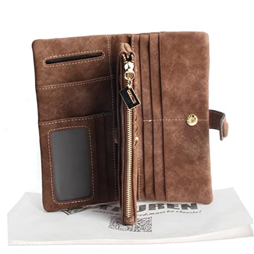 Yardenfun Multifunktionale Damen Geldbörse aus Premium PU mit Reißverschluss und Druckknopf Kaffee Langlebiges Portemonnaie mit Spitzenbesatz Großes Fassungsvermögen Praktische Kartenhüllen von Yardenfun