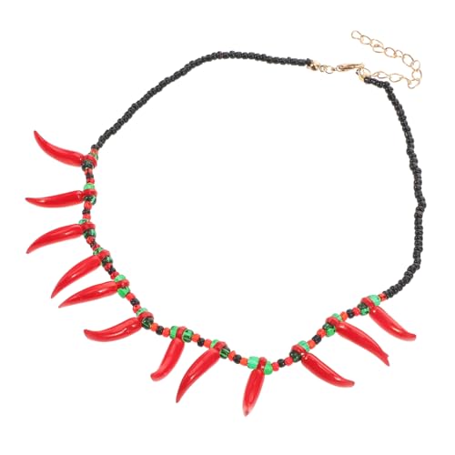 Yardenfun Chilischote Kette Mit Perlen Mehrfarbiges Damenhalsband Mit Chilli Anhänger Trendiger Halsschmuck Mit Pfeffer-effekt Für Frauen von Yardenfun