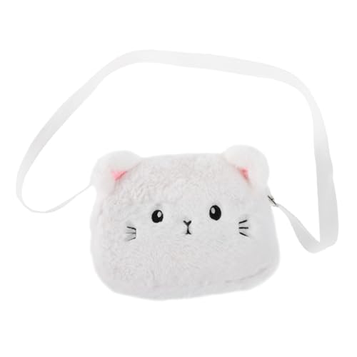 Yardenfun Plüsch Umhängetasche für Mädchen Verstellbare Schultertasche mit Niedlicher Katzenform Leichte Flauschige Kindergeldbörse für Reisen Shopping und Alltag Weiches Material Weiß von Yardenfun