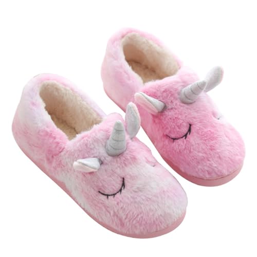 Yardenfun Plüschhausschuhe Damen Einhorn Motiv Warm Kuschelig Tpr Sohle Rutschfest Herbst Winter Hausschuhe für Innen und Außen Komfortable Damen Hausschuhe mit Niedlichem Einhorn Design von Yardenfun