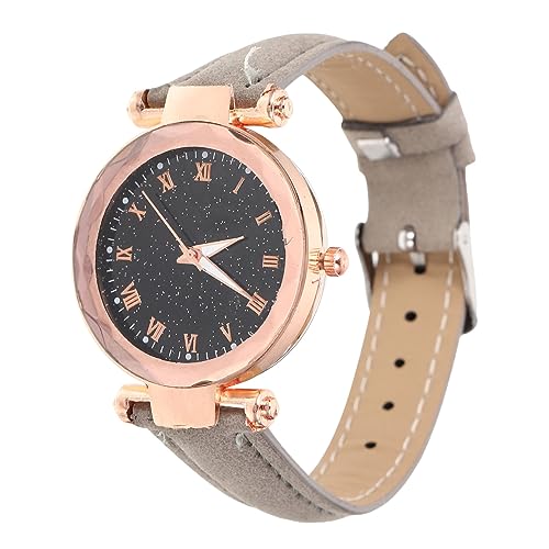 Yardenfun Damen Armbanduhr Mit Römischem Ziffernblatt Graue Lederarmbanduhr Casual Uhr Für Leichte Und Stilvolle -Uhr von Yardenfun