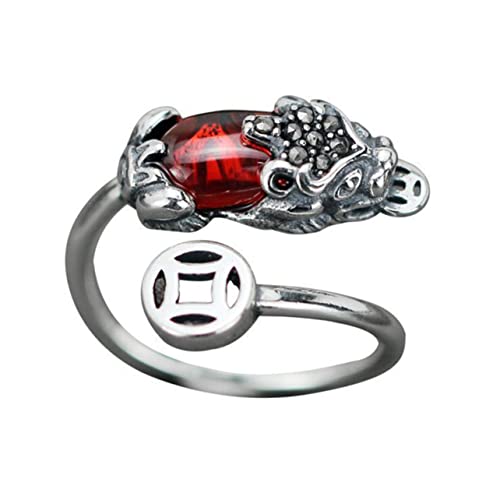 Yardenfun Modischer Frauen Ring Aus Kupfer Mit Roter Edelstein Und Münzdesign Offener Fingerring Glücksring Für Besondere Anlässe Dekorativer Nagelring Als von Yardenfun