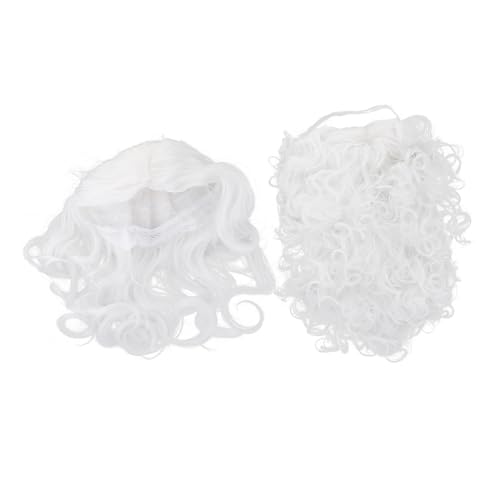 Yardenfun Santa Claus und Perücke Set Weiß Vollbart Kostüm Party Cosplay Zubehör Leicht Atmungsaktiv für Weihnachtsmann Verkleidung von Yardenfun