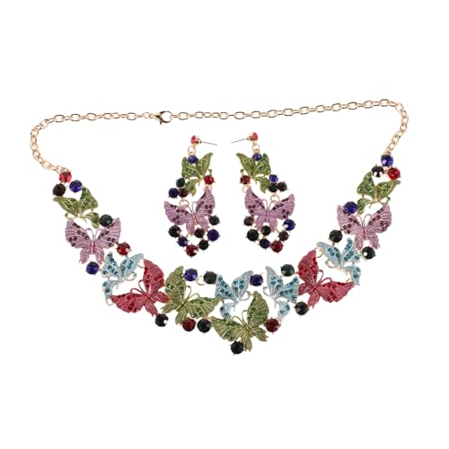 Yardenfun Schillerndes Schmetterling Schmuckset mit Buntem Statement Halskette und Ohrringen Hautfreundlich Präzise für Hochzeit Party Ball und Brautjungfern Accessoires von Yardenfun