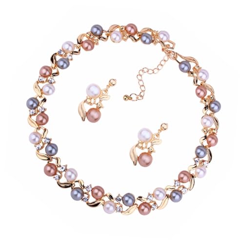 Yardenfun Schmuckset Damen Perlenkette und Ohrringe Goldfarbene Legierung Leicht und Langlebig Für Hochzeit Geburtstag Bankett Elegant und Farbenfroh von Yardenfun