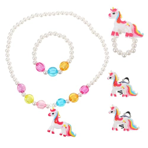 Yardenfun Schmuckset Einhorn Weiß mit Halskette Armband Ring und Ohrringen für Mädchen Langlebiges Material Modisch und Detailreich für Partys und Geschenkideen von Yardenfun