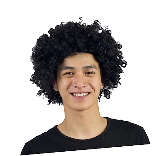 Yardenfun Schwarze Cosplay Perücke Explosionskopf mit Elastischem Design Atmungsaktiv Unisex für Halloween Karneval Mottoparty und Fasching von Yardenfun