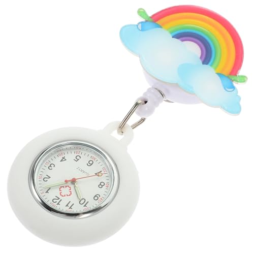 Yardenfun Glow The Dark Einziehbare Pflegeuhr Für Frauen wasserdichte Clip-Uhr Mit Charmantem Regenbogen-Muster Für Krankenschwestern Und Ärzte von Yardenfun