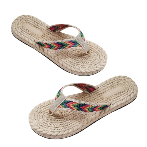 Yardenfun Sommer Sandalen Damen Flache Imitation Stroh Slipper Leichte Strand Sandalen Flache Sommerschuhe Bequeme Freizeitschuhe für Alltag und Strand von Yardenfun