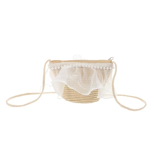 Yardenfun Strandtasche für Mädchen Geflochtene Stroh umhängetasche mit Perlen Niedliche Netz perlentäschchen Praktische Strand Alltagstasche für Leicht und Robust Beige von Yardenfun