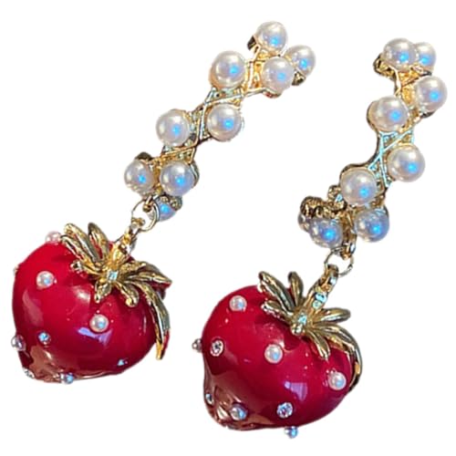 Yardenfun Strawberry Pearl Dangle Earrings für Frauen und Mädchen Leichte Legierungsohrringe mit Eleganten Imitationsperlen und Langlebig für Bankette und Dates von Yardenfun