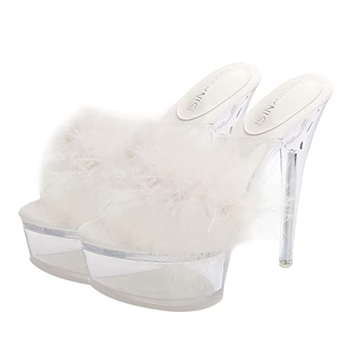 Yardenfun Transparente Damen High Heel Slippers mit Dünnem Absatz Pumps für Party und Alltag Komfortabel Hautfreundlich und Vielseitig Kombinierbar Weiß von Yardenfun