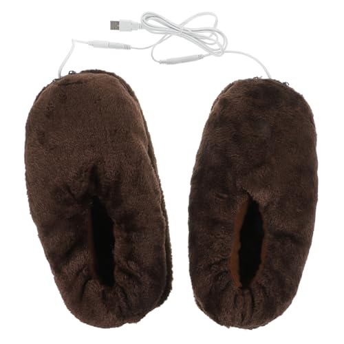 Yardenfun USB Beheizbare Plüsch Hausschuhe Warmhaltend Weiches Material USB Heizung Sicher und Komfortabel für Büro Studium und Gaming im Winter Farbe Kaffee von Yardenfun