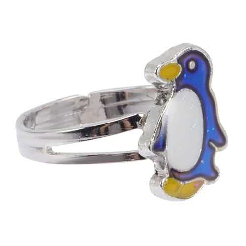 Yardenfun Verstellbarer Farbwechsel Ring Damen Open Ring aus Robustem Material mit Süßem Pinguin Design Stimmungsvoll Langlebig und Komfortabel für Party und Besondere Anlässe von Yardenfun