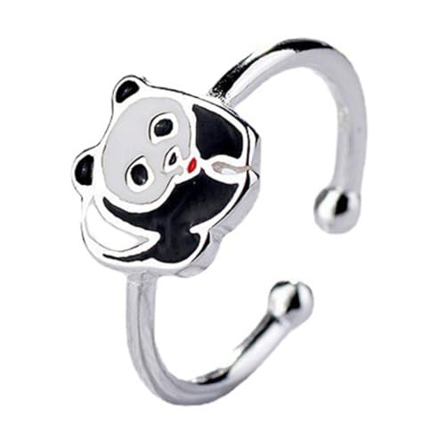 Yardenfun Verstellbarer Offener Panda ring Damenring Silberfarbener Unclosed Ring Cooles Schmuckornament für Alltag Festival Party von Yardenfun