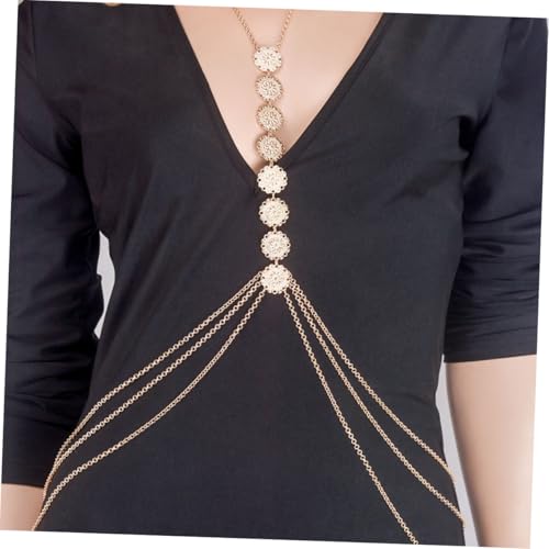 Yardenfun Vintage Damen Körperkette mit Geschnitztem Anhänger Modische Goldfarbene Halskette Feine Verarbeitung Eleganter Schmuck für Party Alltag und Besondere Anlässe von Yardenfun