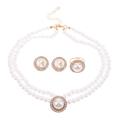 Yardenfun Vintage-inspiriertes Perlen-schmuckset mit Halskette Ohrringen Ring Imitationsperlen und Strass Elegantes Brautschmuck-set für Hochzeiten Partys und Festliche Anlässe von Yardenfun