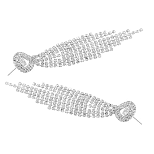 Yardenfun Vollständige -Quastenohrringe Strass-Ohrringe mit Quaste Statement-Ohrringe große Strassohrringe Dangle Strasssteine Silber von Yardenfun