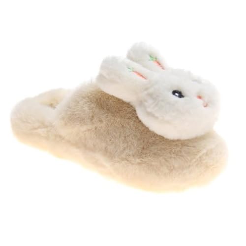 Yardenfun Warme Baumwoll hausschuhe Damen Cartoon Kaninchen Motiv Rutschfeste Weiche Winter slipper mit Flacher Sohle Gemütliche Schlafzimmerpantoffeln für Herbst und Kalte Tage Beige von Yardenfun