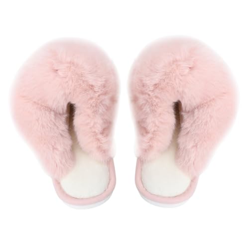 Yardenfun Warme Damen Hausschuhe aus Weichem Plüsch mit Rutschfester Pvc sohle Atmungsaktiv und Bequem für Indoor und Outdoor Kuschelige Slipper für Herbst und Winter Rosa von Yardenfun