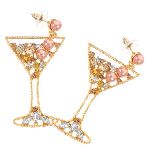 Yardenfun Weinglas-ohrhänger in Kreativer Form Elegante Strass-ohrringe Mit Gefälschter Perle Damen-ohrschmuck Aus Zinklegierung Und Strass Leicht Und Angenehm Zu Tragen Für Bankette Und All von Yardenfun