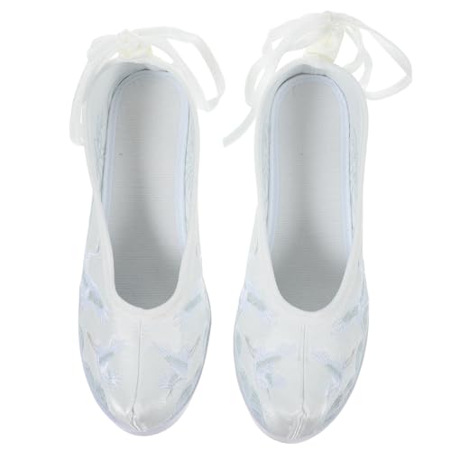 Yardenfun Weiße Bestickte Hanfu Schuhe mit Keilabsatz Ethnischer Stil Atmungsaktive Leichte Stoffschuhe für Damen rutschfest Vintage Design Komfortable Innensohle für Sommer und von Yardenfun