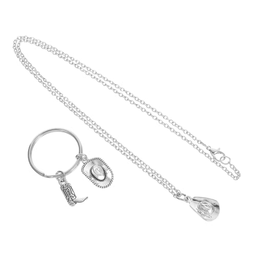 Yardenfun Western Cowgirl Schlüsselanhänger Schmuckset Metall Schlüsselring und Halskette mit Cowboyhut und Stiefel Anhängern Langlebig Dekorativ für Männer und Frauen von Yardenfun