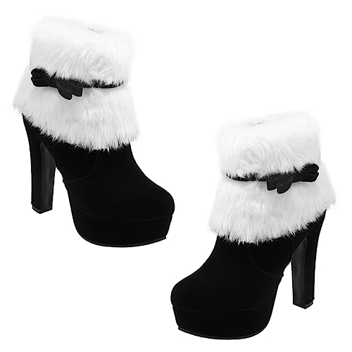 Yardenfun Winterstiefel Damen Plüsch Kurzstiefel mit Schleife und Reißverschluss Hoher Absatz Warm Gefüttert Rutschfest Festliche Weihnachtsboots für Kalte Tage Eleganter Ankle Boot von Yardenfun