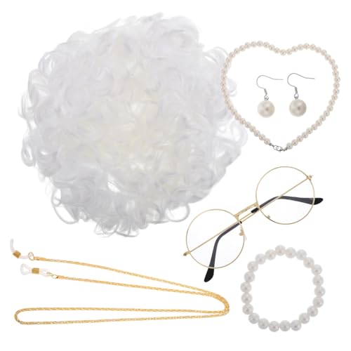 Yardwe -kostüm Für Erwachsene Mit Weißer Perücke Und -brille Für Ältere Damen Kostüm-set Für Rollenspiele Und Themenfeste Cosplay-outfit von Yardwe