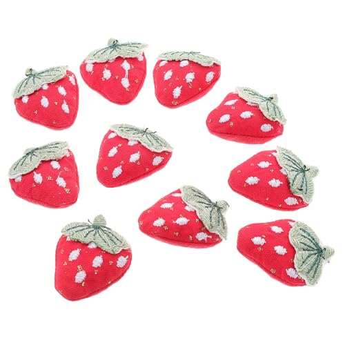 Yardwe 10stücke Rote Erdbeere Süße Simulierte Brosche Zubehör Stoff-haarspangen Erdbeer-accessoires Für Mädchen Handgefertigte Diy-obstdesign-dekorationen von Yardwe
