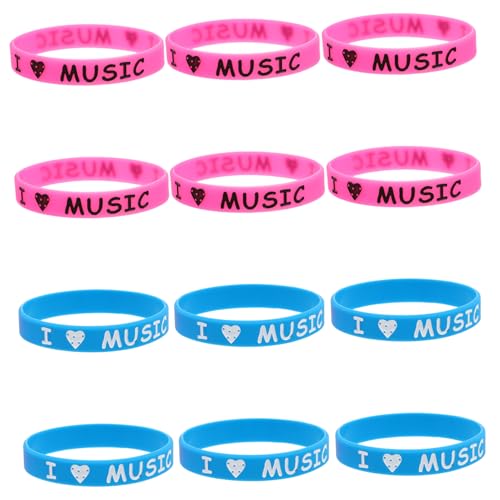 Yardwe 12 Stück I Love Music Silikonarmbänder Farbige Elastische Wristbands für Musikfestivals Konzerte und Partys Accessoires Blau von Yardwe
