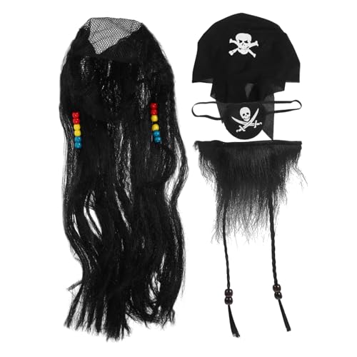Yardwe Piraten Cosplay Perücke Schnurrbart Und Augenklappe Für Lustige Halloween Karnevalspartys Komplettes Kostümzubehör Komfortabel Und Realistisch Für Erwachsene von Yardwe