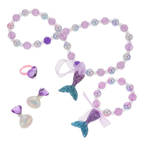 Yardwe Meerjungfrauenschmuck Für Mädchen Mit Perlenkette Armband Ring Und Ohrringen Cartoon-design Party Und Alltag Geeignet Sicher Und Langlebig von Yardwe