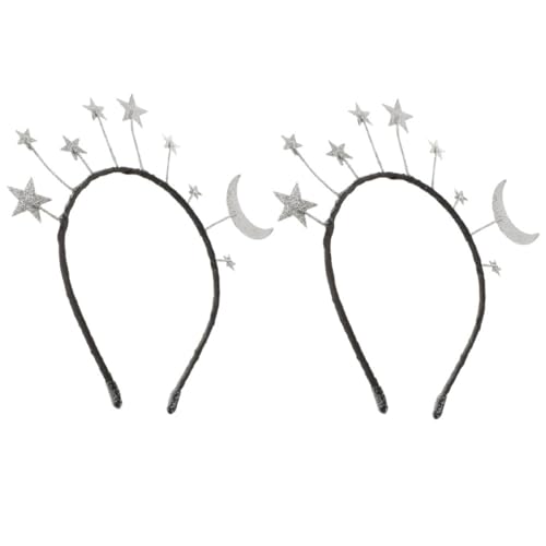 Yardwe 2 Stück Haarschmuck mit Stern-Stirnband Zubehör Geburtstagskopfbedeckung Hochzeit funkeln für Festliches Stirnband Party-Haarband in Sternform Kopfschmuck in Mondform Metall Silber von Yardwe