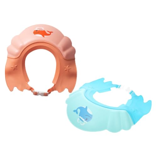 Yardwe 2 Stücke Shower Cap Waschschutz mit Verstellbarem Riemen Wasserdichte Haarwaschhaube mit Ohrenschutz für Junge Mädchen und Kleinkinder Niedliches Cartoon Badetuch für Sanfte Augen von Yardwe