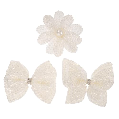 Yardwe 3 Stück Perle Haarspange Mädchen Bögen Haarspangenschleifen Feste Farbhaarclip kleine Haarschleifen für Frauen krallenclips perlenklauen-clips Entenhaarklammern Metalle Weiß von Yardwe