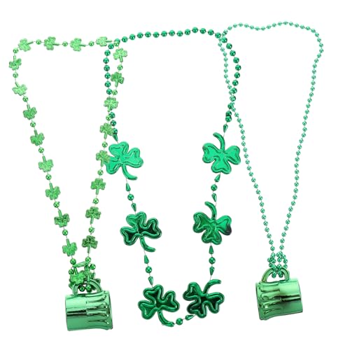 Yardwe 3 Stück Teiliges Patrick's Day Partyset Grüne Kleeblatt und Bierkrug Halsketten Langlebige Kunststoffperlen Unisex Parade Dekoration für Männer Frauen Jungen und Mädchen von Yardwe