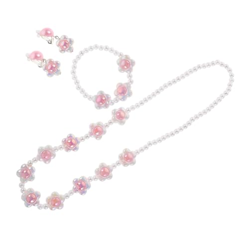 Yardwe Kinderschmuck Set mit Perlen und Blumenmotiv Verstellbares Schmuckset für Kleinkinder Bestehend aus Halskette Armband und Ohrringen Bequeme Passform Elegantes Accessoire für Partys von Yardwe