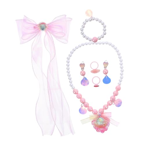Yardwe Teiliges Meerjungfrau Prinzessin Pinke Muschel-haarclips Perlenarmband Ring Halskette Leicht Hautfreundlich für Mädchen Geburtstag Party Spiel von Yardwe