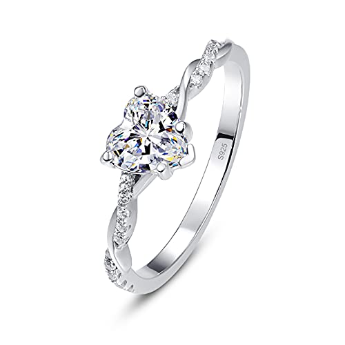 925 Sterling Silber Ringe für Frauen, 1,25ct Herz Ring mit weißem AAA kubischer Zirkon, Versprechen Ringe für Sie Größe 19.1 von Yaresul