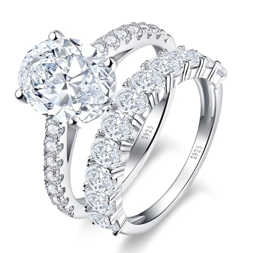 Yaresul 1.0ct 925 Sterling Silber Braut Ring Set Oval geschnitten Weiß Zirkonia Verlobung Ehering Set für Frauen Hochzeit Versprechen Ringe Set für Sie Größe 52(16.6) von Yaresul