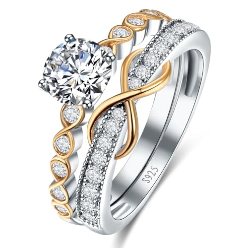 Yaresul 1.75ct Frauen Unendlichkeit Ring Set, 925 Sterling Silber Gold plattiert verdreht Hochzeit Bands Ewige Liebe Ring Set Cubic Zirkonia Verlobungsring Promise Ring für Sie Größe 49.3(15.7) von Yaresul